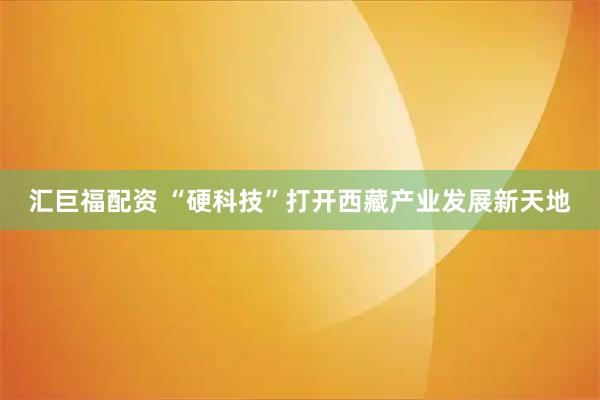 汇巨福配资 “硬科技”打开西藏产业发展新天地